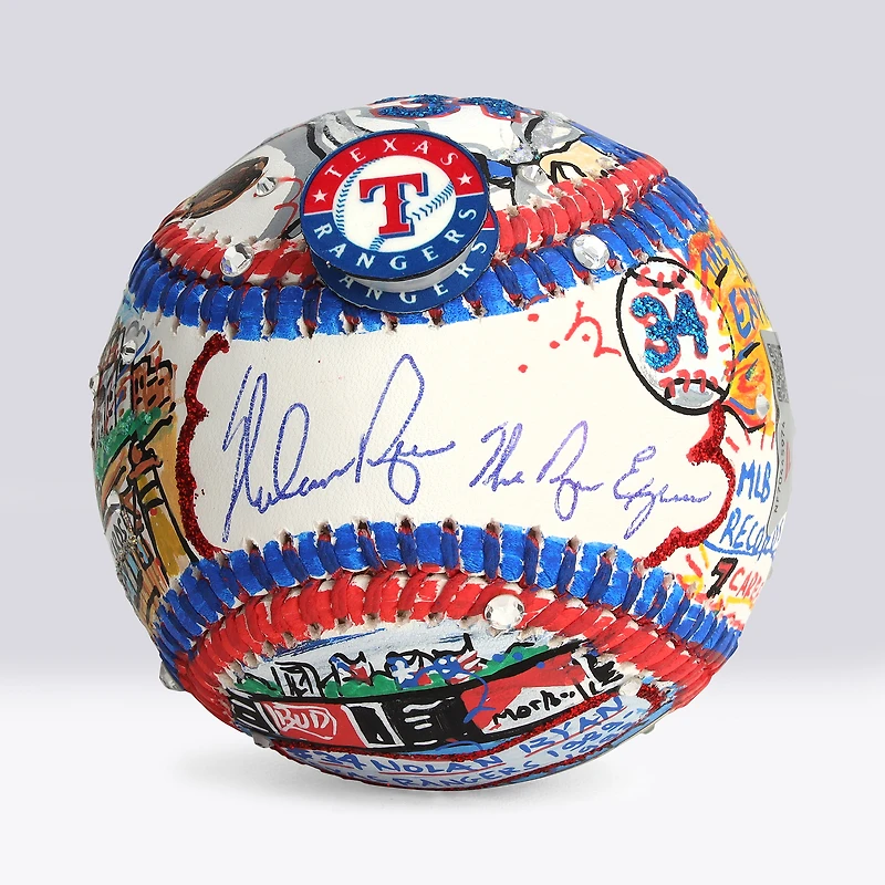 Nolan Ryan Texas Rangers Autographed MLB Baseball with Ryan Express Inscription - Art by Charles Fazzino - NF70445974