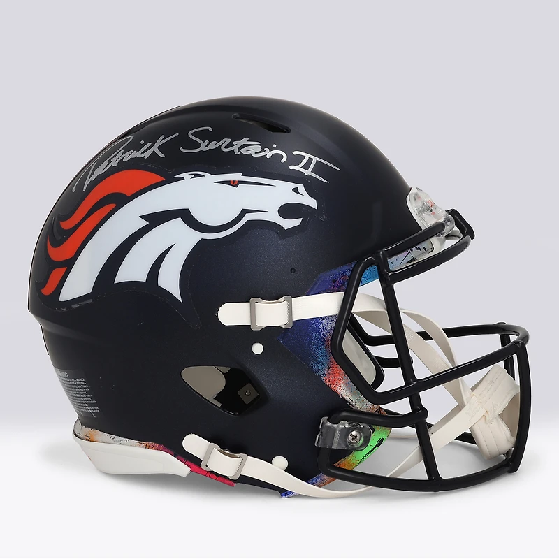 Patrick Surtain II Denver Broncos Autographed Riddell 2024 Speed Authentic Helmet - Art by Shawn Voelker - NF70444437