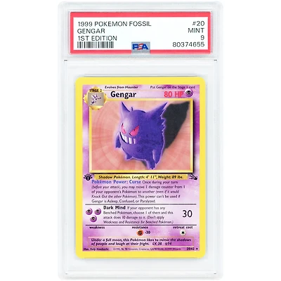 Gengar 1999 Pokemon Fossil 1st Edition Rare #20 PSA Authenticated 9 Card