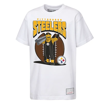 Youth Mitchell & Ness White Pittsburgh Steelers Mascot Mania T-Shirt