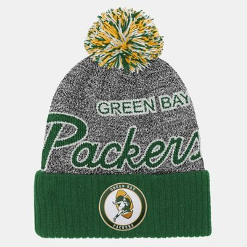 Youth Mitchell & Ness Green Green Bay Packers Cuffed Knit Hat with Puff