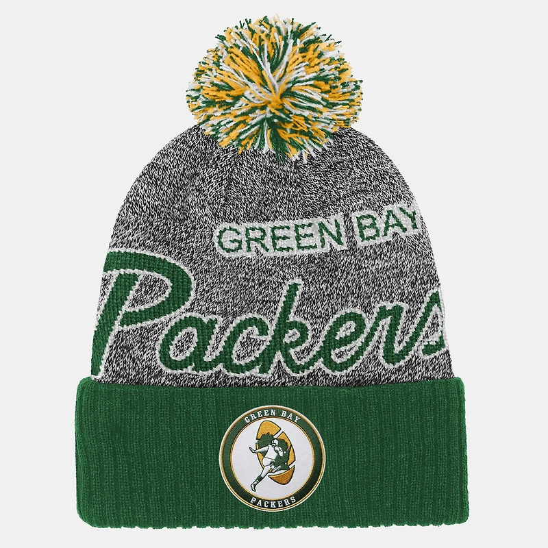 Youth Mitchell & Ness Green Green Bay Packers Cuffed Knit Hat with Puff