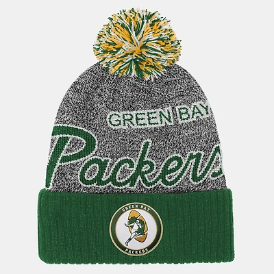 Youth Mitchell & Ness Green Green Bay Packers Cuffed Knit Hat with Puff