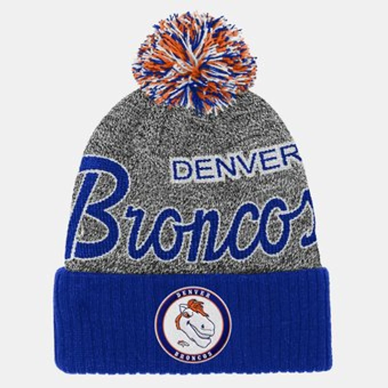 Youth Mitchell & Ness Navy Denver Broncos Cuffed Knit Hat with Puff