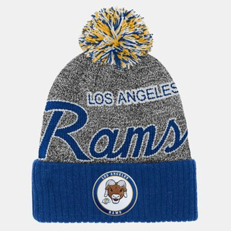 Youth Mitchell & Ness Royal Los Angeles Rams Cuffed Knit Hat with Puff