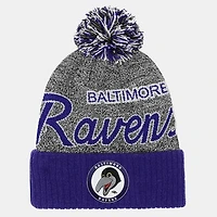 Youth Mitchell & Ness Purple Baltimore Ravens Cuffed Knit Hat with Puff