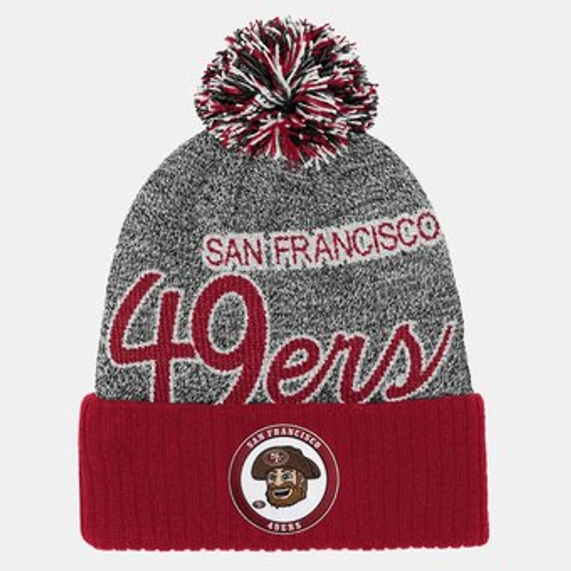 Youth Mitchell & Ness Scarlet San Francisco 49ers Cuffed Knit Hat with Puff