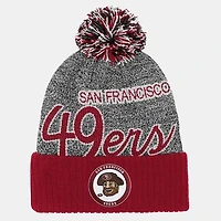 Youth Mitchell & Ness Scarlet San Francisco 49ers Cuffed Knit Hat with Puff