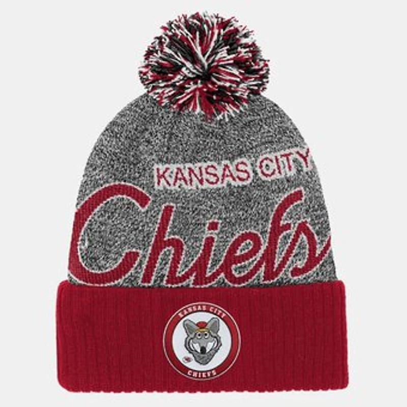 Youth Mitchell & Ness Red Kansas City Chiefs Cuffed Knit Hat with Puff