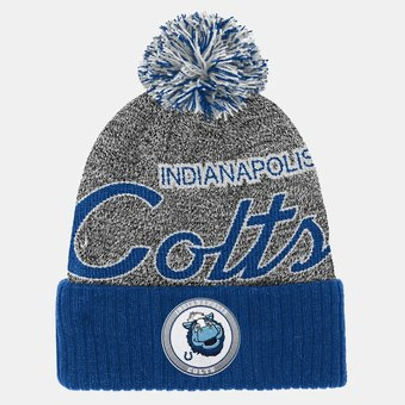 Youth Mitchell & Ness Royal Indianapolis Colts Cuffed Knit Hat with Puff