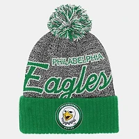 Youth Mitchell & Ness Kelly Green Philadelphia Eagles Cuffed Knit Hat with Puff
