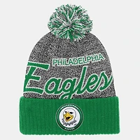 Youth Mitchell & Ness Kelly Green Philadelphia Eagles Cuffed Knit Hat with Puff