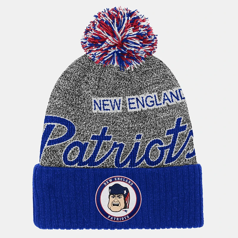 Youth Mitchell & Ness Royal New England Patriots Cuffed Knit Hat with Puff