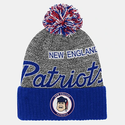 Youth Mitchell & Ness Royal New England Patriots Cuffed Knit Hat with Puff
