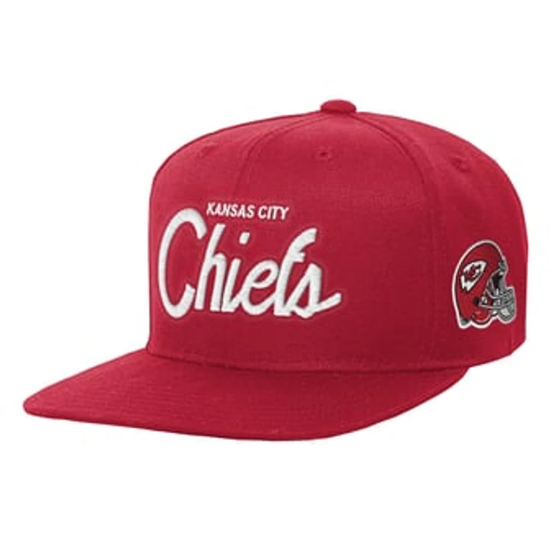 Youth Mitchell & Ness Red Kansas City Chiefs Head Coach Flat Brim Snapback Hat