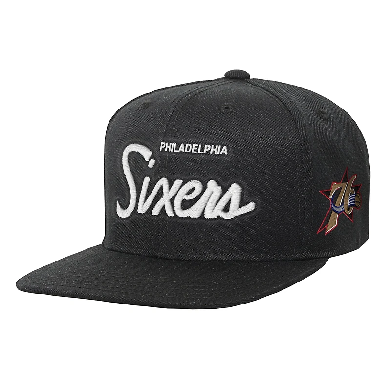 Youth Mitchell & Ness Black Philadelphia 76ers Head Coach Flat Brim Snapback Hat