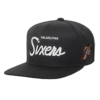 Youth Mitchell & Ness Black Philadelphia 76ers Head Coach Flat Brim Snapback Hat