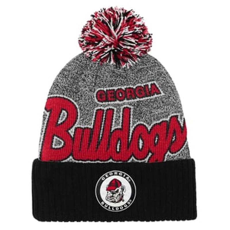 Youth Mitchell & Ness Black Georgia Bulldogs Mascot Cuffed Knit Hat with Pom