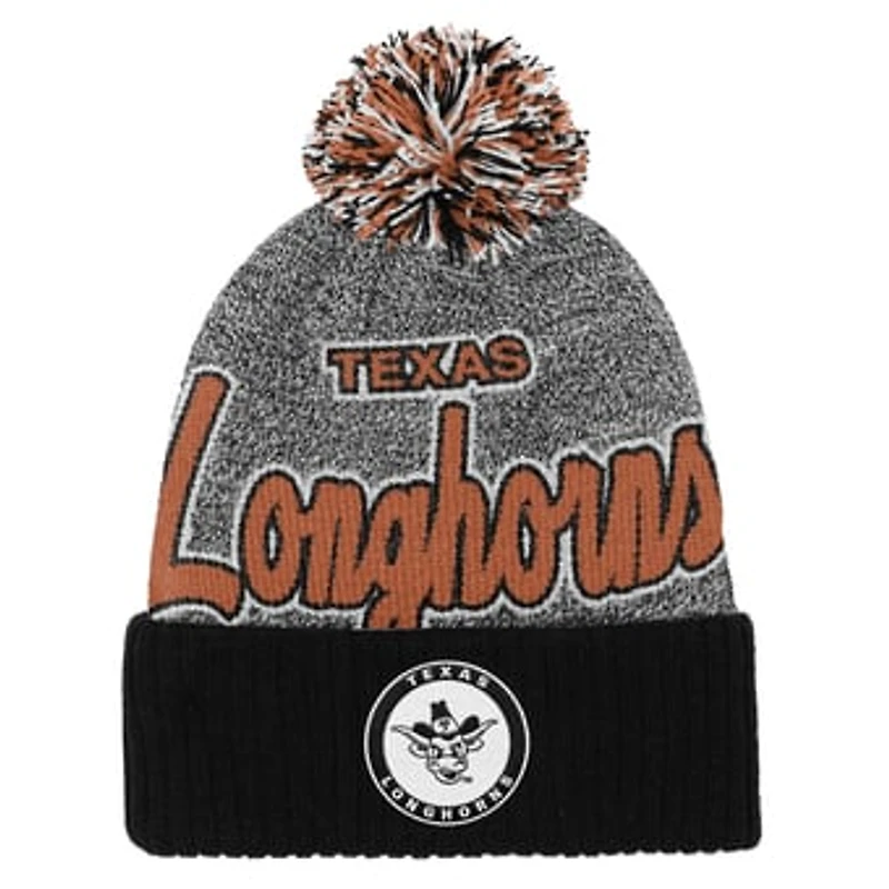 Youth Mitchell & Ness Black Texas Longhorns Mascot Cuffed Knit Hat with Pom