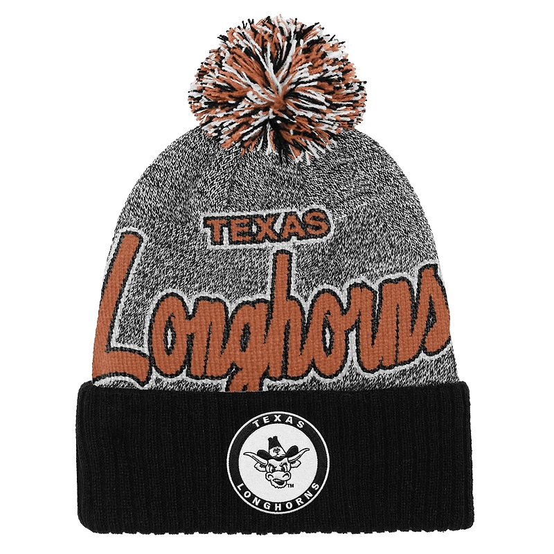 Youth Mitchell & Ness Black Texas Longhorns Mascot Cuffed Knit Hat with Pom