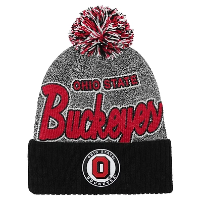 Youth Mitchell & Ness Black Ohio State Buckeyes Mascot Cuffed Knit Hat with Pom