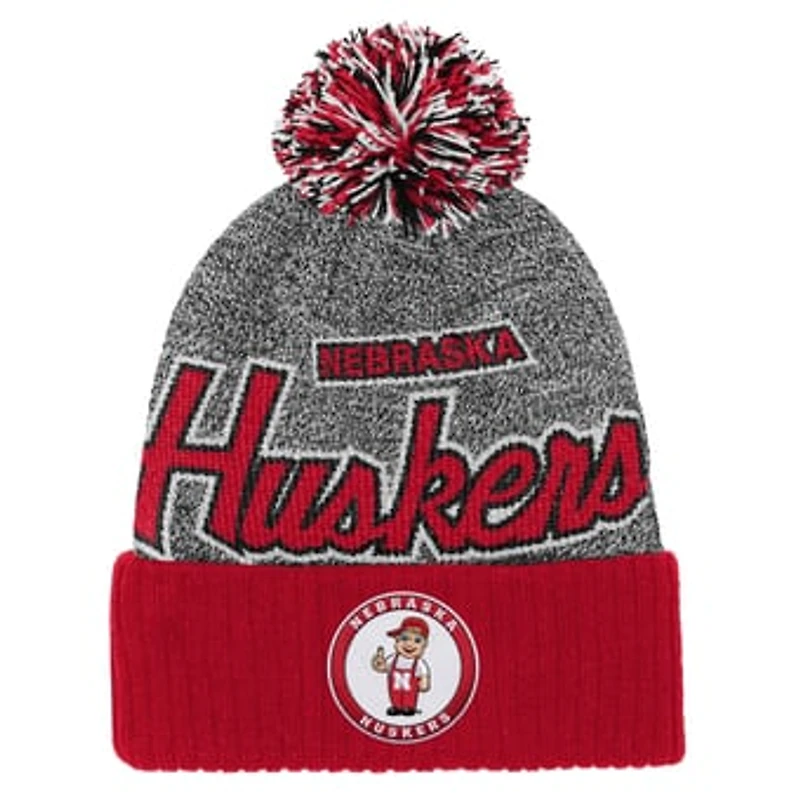 Youth Mitchell & Ness Scarlet Nebraska Huskers Mascot Cuffed Knit Hat with Pom