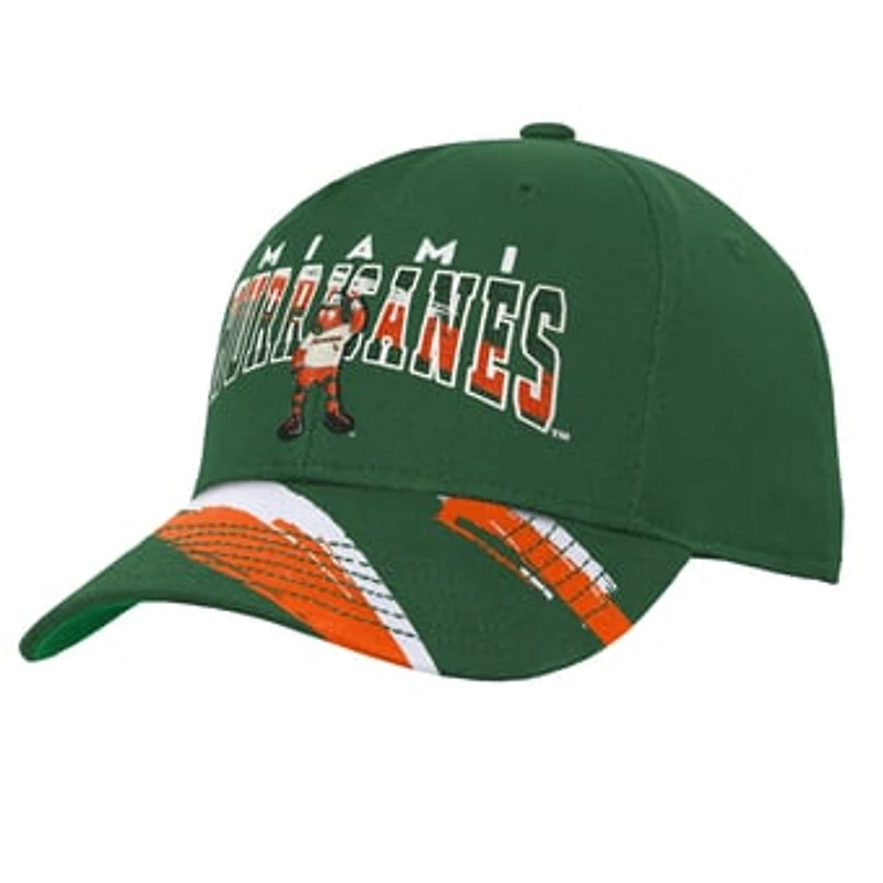 Youth Mitchell & Ness Green Miami Hurricanes Mascot Streaks Pro Crown Adjustable Hat