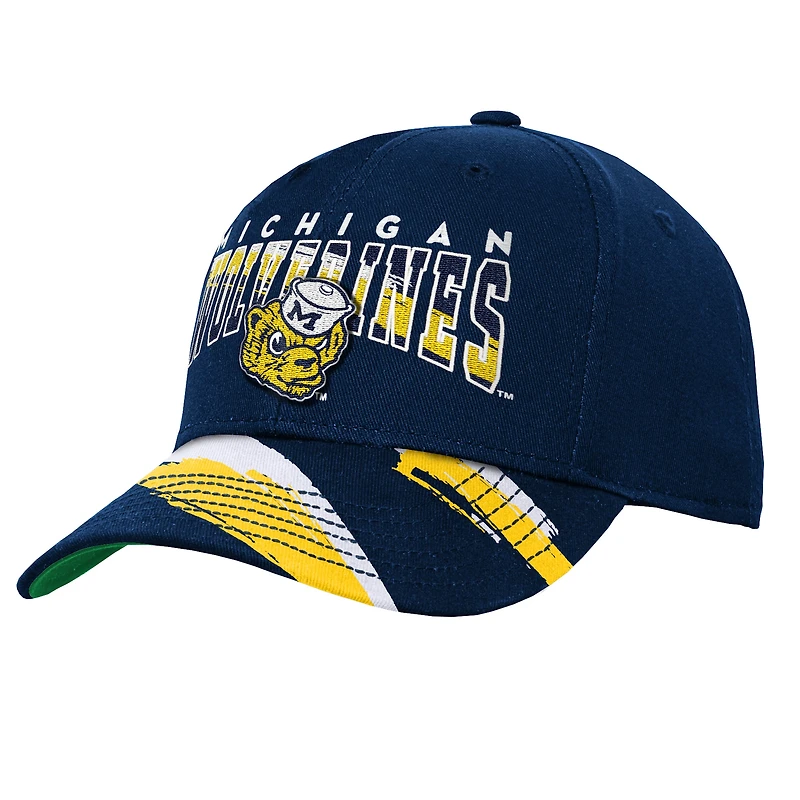 Youth Mitchell & Ness Navy Michigan Wolverines Mascot Streaks Pro Crown Adjustable Hat