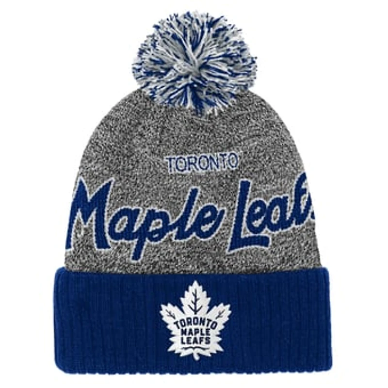 Youth Mitchell & Ness Blue/Gray Toronto Maple Leafs Mascot Cuffed Knit Hat with Pom