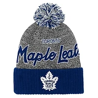 Youth Mitchell & Ness Blue/Gray Toronto Maple Leafs Mascot Cuffed Knit Hat with Pom