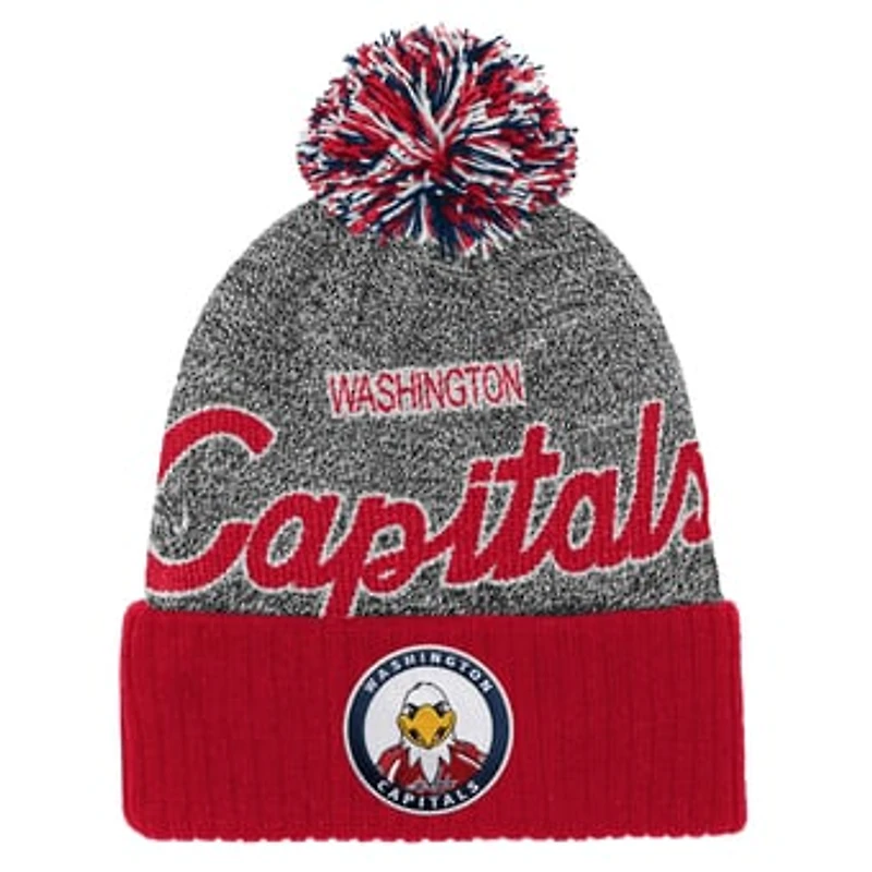 Youth Mitchell & Ness Red/Gray Washington Capitals Mascot Cuffed Knit Hat with Pom