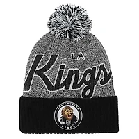 Youth Mitchell & Ness Black/Gray Los Angeles Kings Mascot Cuffed Knit Hat with Pom