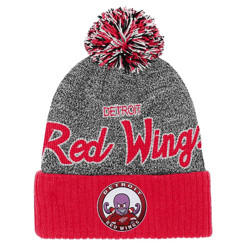 Youth Mitchell & Ness Red/Gray Detroit Red Wings Mascot Cuffed Knit Hat with Pom