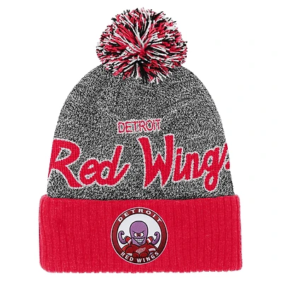 Youth Mitchell & Ness Red/Gray Detroit Red Wings Mascot Cuffed Knit Hat with Pom