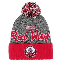 Youth Mitchell & Ness Red/Gray Detroit Red Wings Mascot Cuffed Knit Hat with Pom