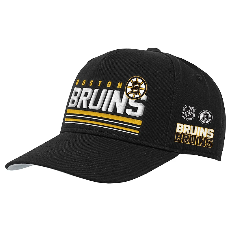 Youth Mitchell & Ness Black Boston Bruins Triple Play Pro Pinch Snapback Hat