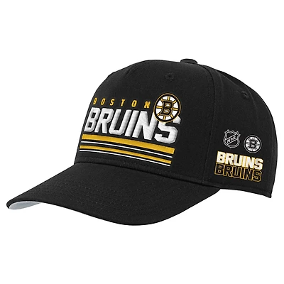 Youth Mitchell & Ness Black Boston Bruins Triple Play Pro Pinch Snapback Hat