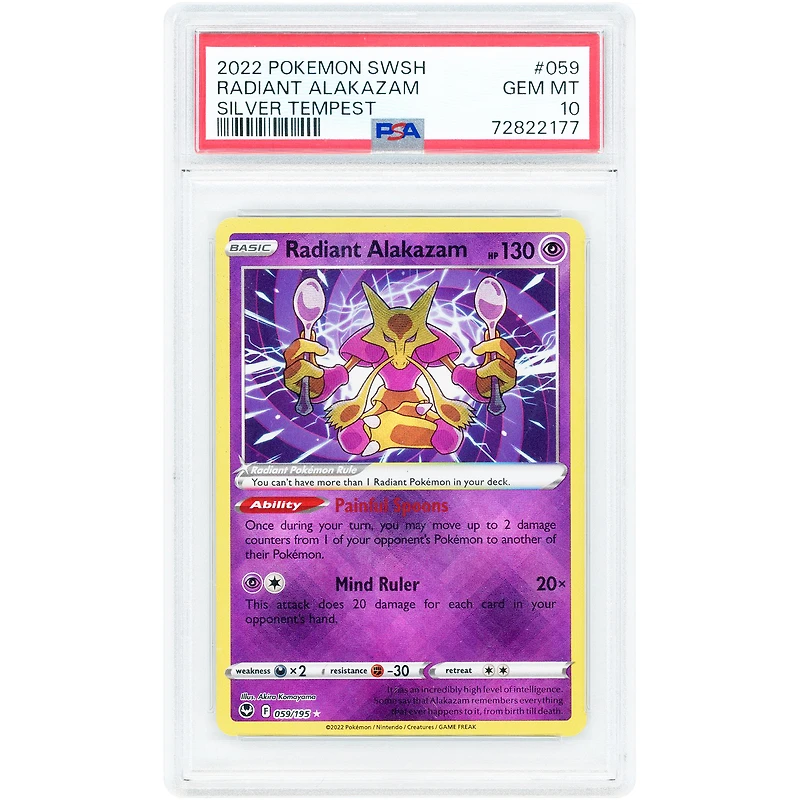 Radiant Alakazam 2022 Pokemon Silver Tempest Radiant Rare #059 PSA Authenticated 10 Card
