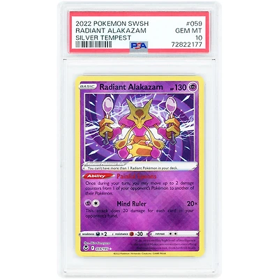 Radiant Alakazam 2022 Pokemon Silver Tempest Radiant Rare #059 PSA Authenticated 10 Card