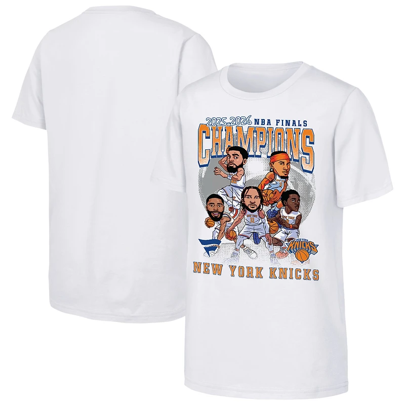 Youth Fanatics White New York Knicks 2026 NBA Finals Champions Caricature T-Shirt