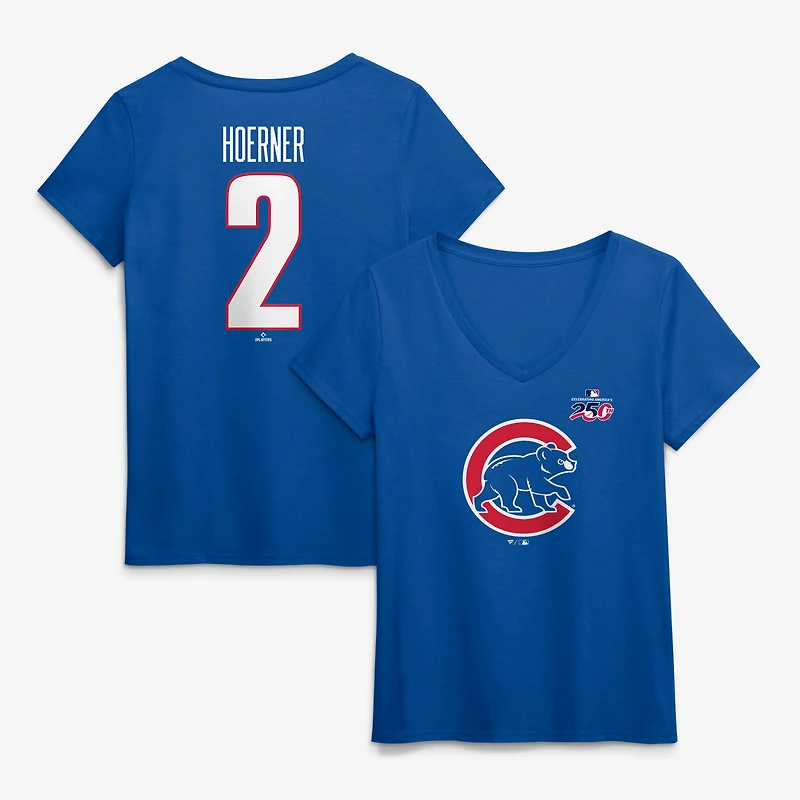 Women's Nico Hoerner Royal Chicago Cubs Celebrating America's 250th Name & Number V-Neck T-Shirt