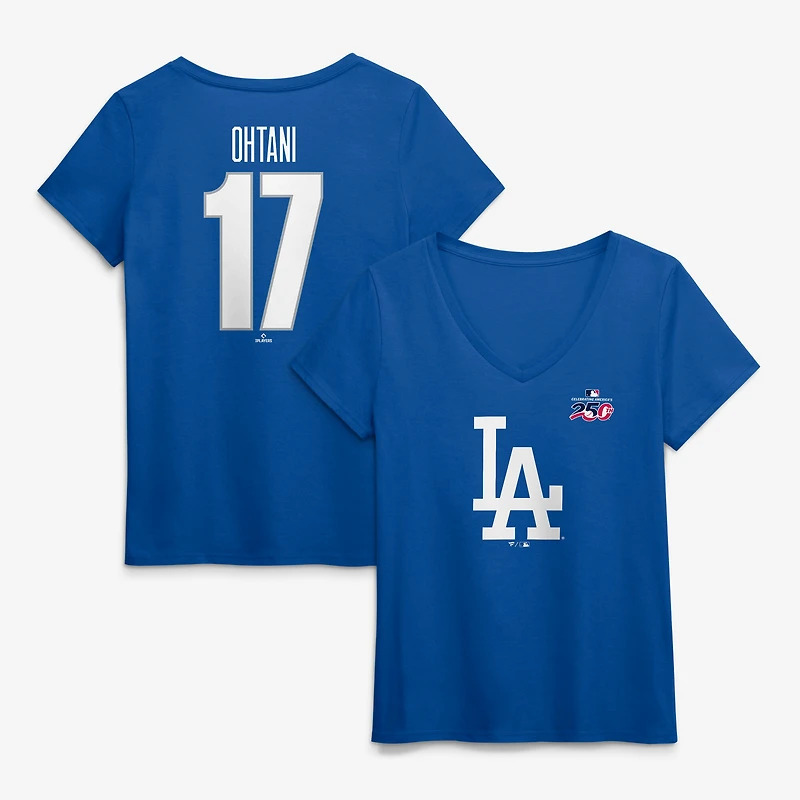 Women's Shohei Ohtani Royal Los Angeles Dodgers Celebrating America's 250th Name & Number V-Neck T-Shirt