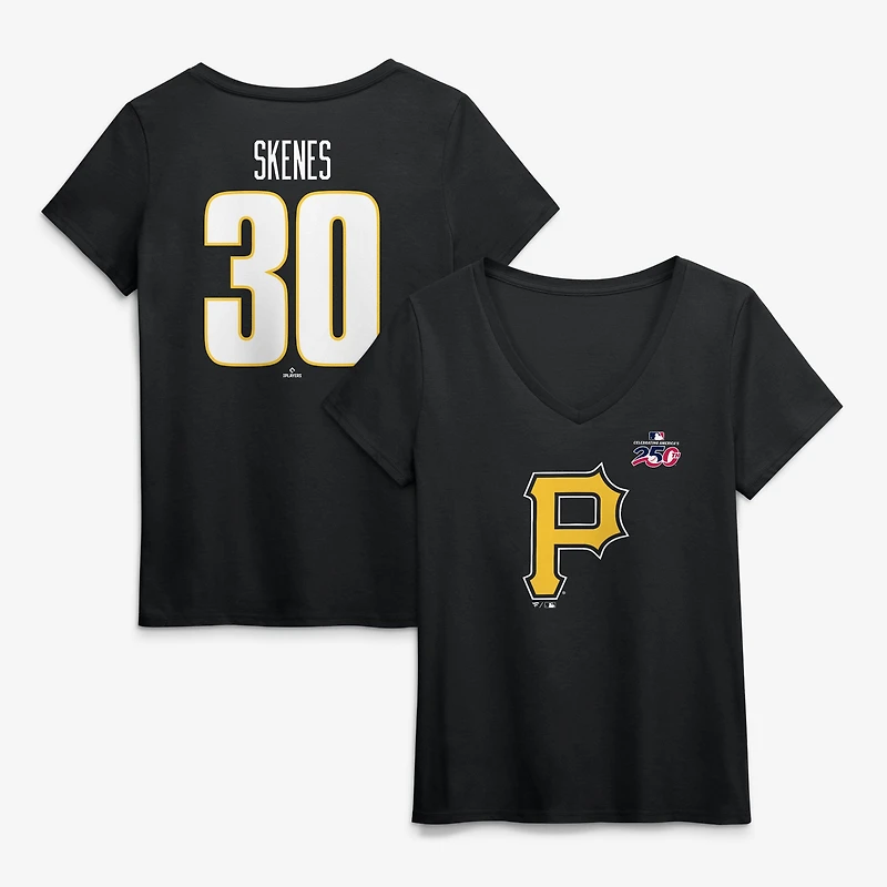 Women's Paul Skenes Black Pittsburgh Pirates Celebrating America's 250th Name & Number V-Neck T-Shirt
