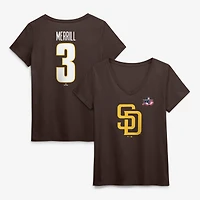 Women's Jackson Merrill Brown San Diego Padres Celebrating America's 250th Name & Number V-Neck T-Shirt