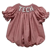 Girls Infant Vive La Fete Red Texas Tech Red Raiders Gingham Smocked Bishop Bubble Dress