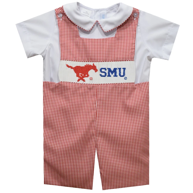 Infant Vive La Fete Red SMU Mustangs Gingham Jon Jon Romper