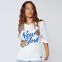 Women's Hype and Vice White New York Knicks Oversized Football T-Shirt