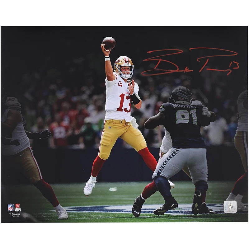 Brock Purdy San Francisco 49ers Autographed 16" x 20" Jump Throw Spotlight Photograph
