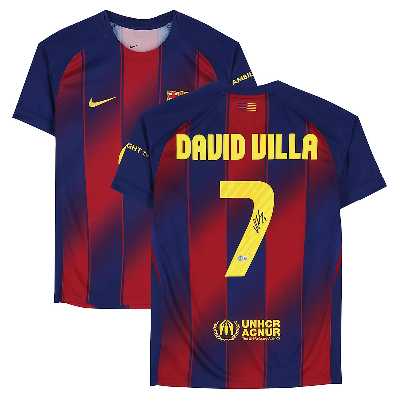 David Villa Barcelona Autographed Red/Blue Nike Modern Home Jersey
