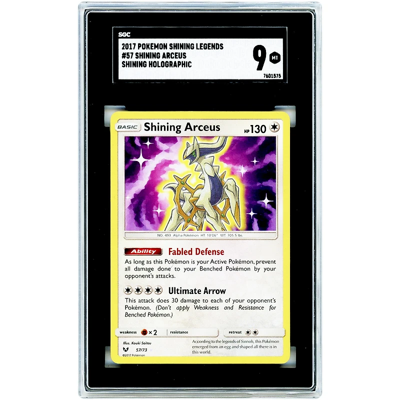 Shining Arceus 2017 Pokemon Shining Legends Shining Holographic #57 SGC Authenticated 9 Card